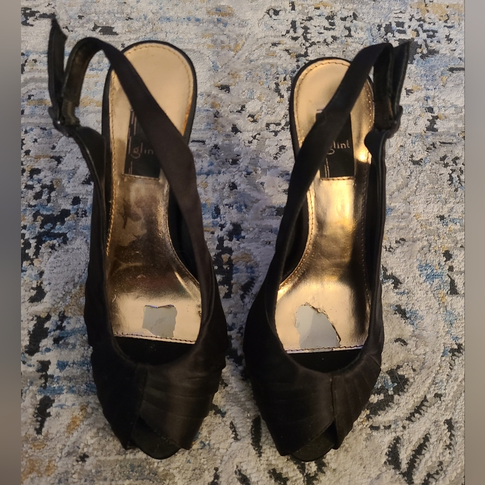 Glint black satin heels